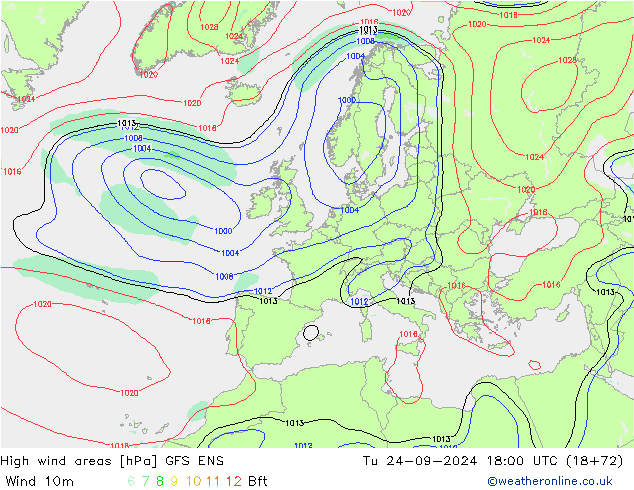 High wind areas GFS ENS Ter 24.09.2024 18 UTC