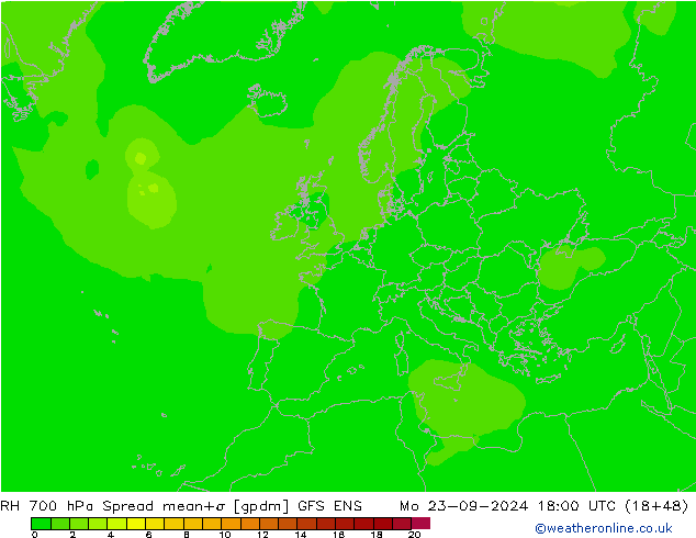 RH 700 hPa Spread GFS ENS Mo 23.09.2024 18 UTC