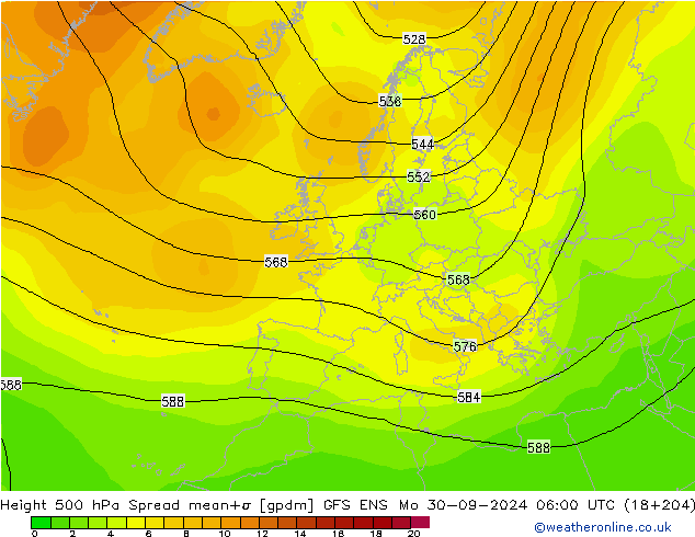 Height 500 hPa Spread GFS ENS Mo 30.09.2024 06 UTC