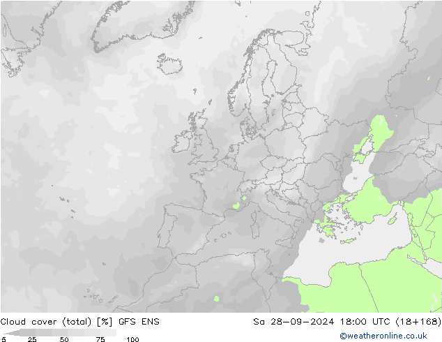 Bewolking (Totaal) GFS ENS za 28.09.2024 18 UTC