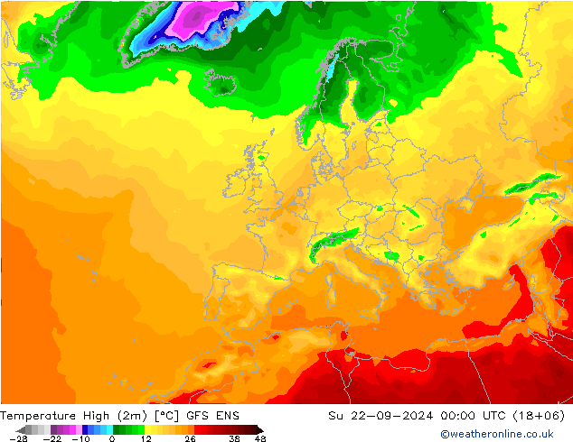 Temp. massima (2m) GFS ENS dom 22.09.2024 00 UTC