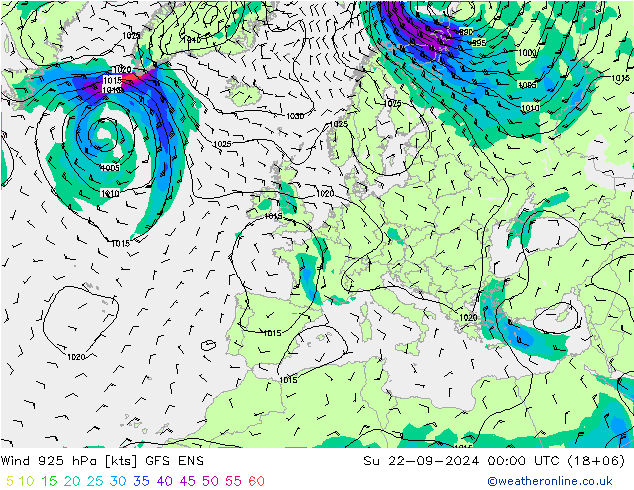 Wind 925 hPa GFS ENS Su 22.09.2024 00 UTC