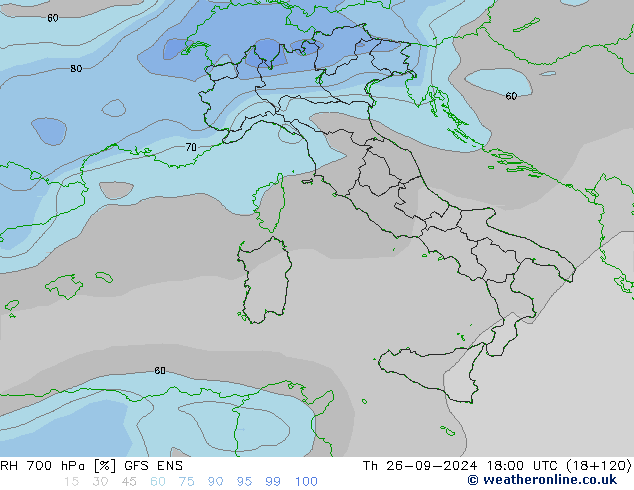 RH 700 hPa GFS ENS Qui 26.09.2024 18 UTC