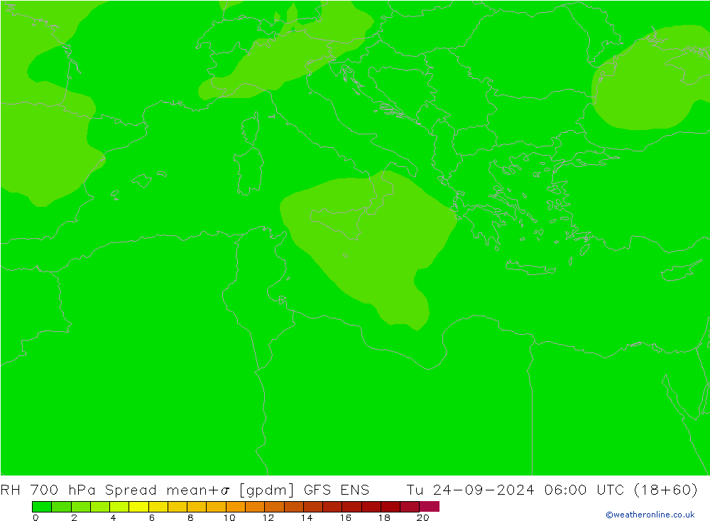 RV 700 hPa Spread GFS ENS di 24.09.2024 06 UTC