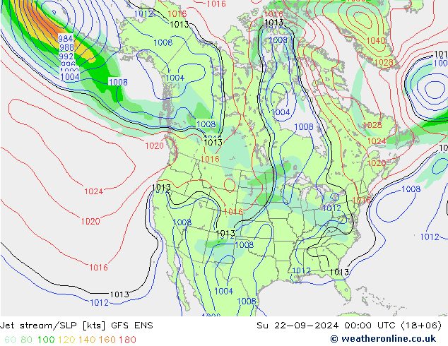 高速氣流/地面气压 GFS ENS 星期日 22.09.2024 00 UTC