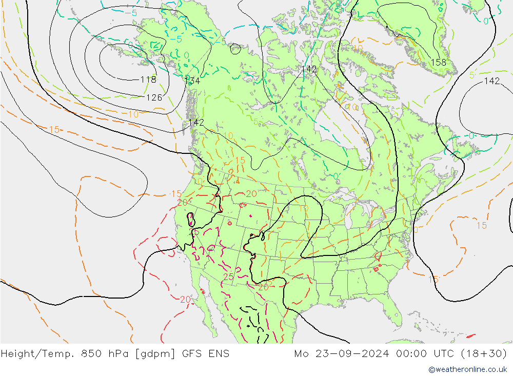 Height/Temp. 850 hPa GFS ENS Mo 23.09.2024 00 UTC