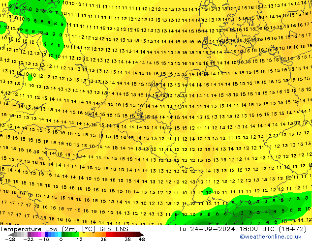 Tiefstwerte (2m) GFS ENS Di 24.09.2024 18 UTC