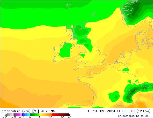 Temperature (2m) GFS ENS Tu 24.09.2024 00 UTC