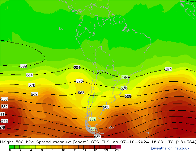 Height 500 hPa Spread GFS ENS Po 07.10.2024 18 UTC