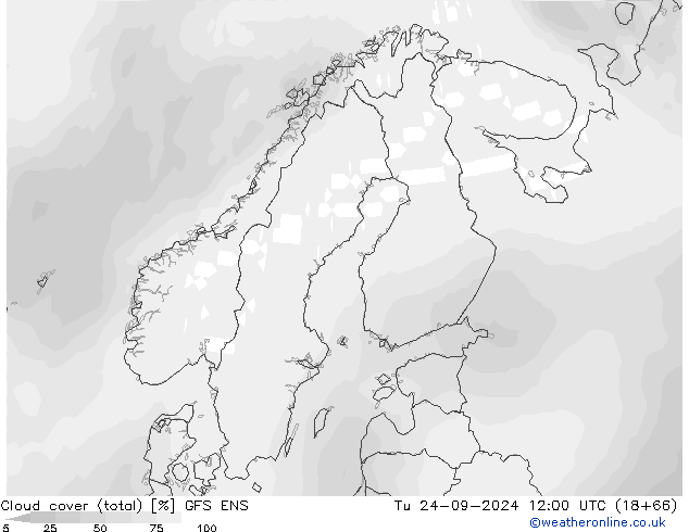 Cloud cover (total) GFS ENS Út 24.09.2024 12 UTC