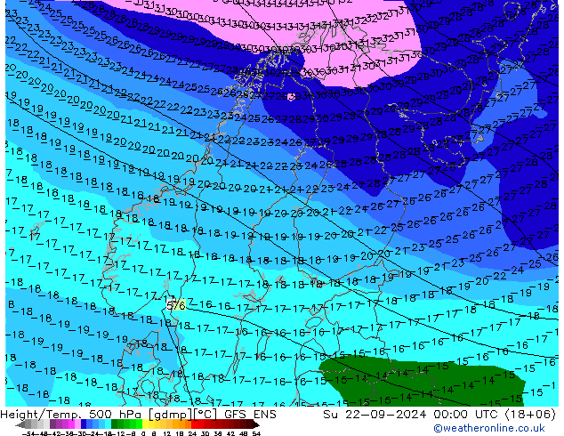 Height/Temp. 500 hPa GFS ENS 星期日 22.09.2024 00 UTC