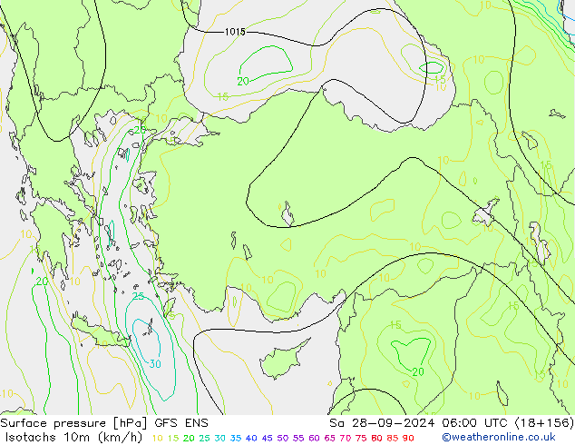 Isotachs (kph) GFS ENS сб 28.09.2024 06 UTC