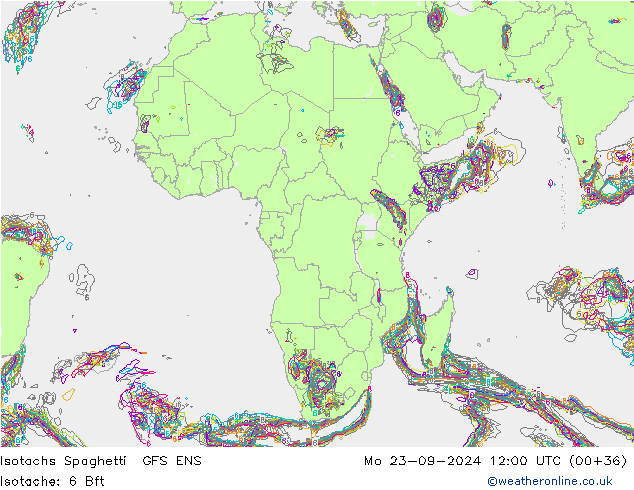 Isotachs Spaghetti GFS ENS Mo 23.09.2024 12 UTC