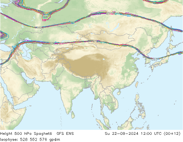 Height 500 hPa Spaghetti GFS ENS Dom 22.09.2024 12 UTC