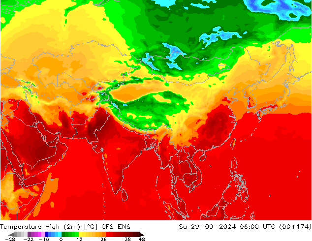 Temperature High (2m) GFS ENS Su 29.09.2024 06 UTC