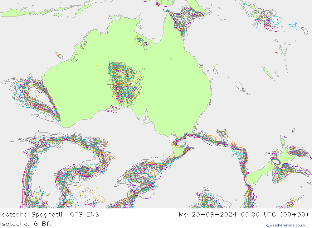 Isotachs Spaghetti GFS ENS lun 23.09.2024 06 UTC