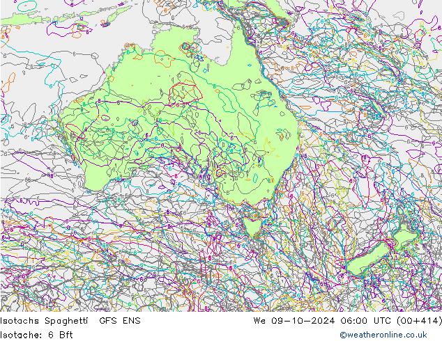 Eşrüzgar Hızları Spaghetti GFS ENS Çar 09.10.2024 06 UTC