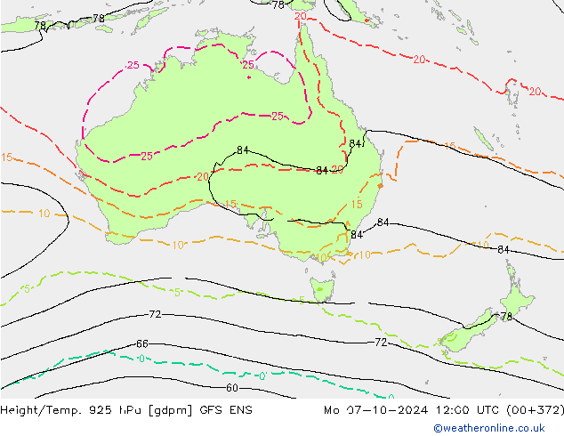 Height/Temp. 925 hPa GFS ENS Po 07.10.2024 12 UTC