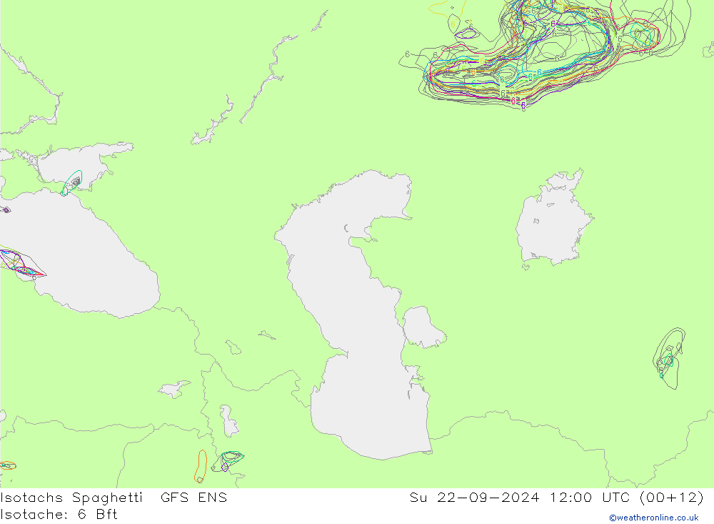 Isotachs Spaghetti GFS ENS Su 22.09.2024 12 UTC