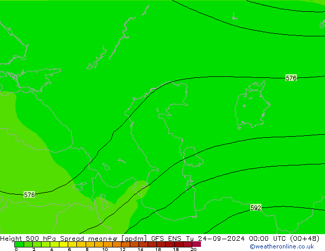 Height 500 гПа Spread GFS ENS вт 24.09.2024 00 UTC