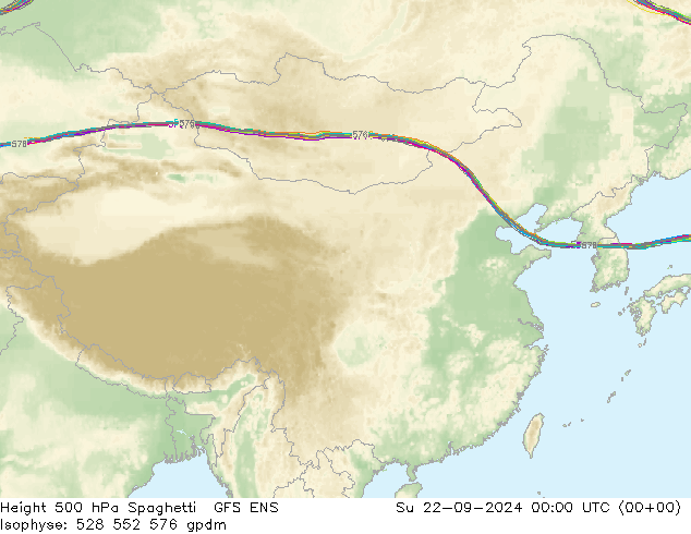 Height 500 hPa Spaghetti GFS ENS 星期日 22.09.2024 00 UTC