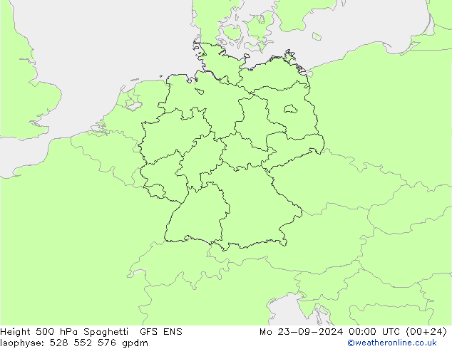Height 500 hPa Spaghetti GFS ENS Mo 23.09.2024 00 UTC