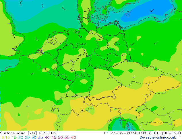 Viento 10 m GFS ENS vie 27.09.2024 00 UTC