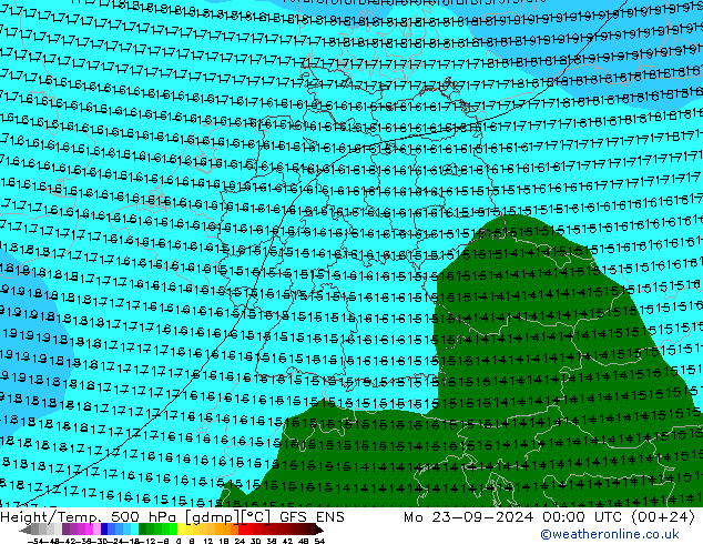 Height/Temp. 500 hPa GFS ENS Mo 23.09.2024 00 UTC