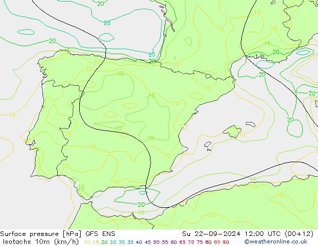 Isotachs (kph) GFS ENS Вс 22.09.2024 12 UTC