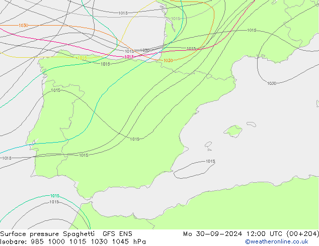 Surface pressure Spaghetti GFS ENS Mo 30.09.2024 12 UTC