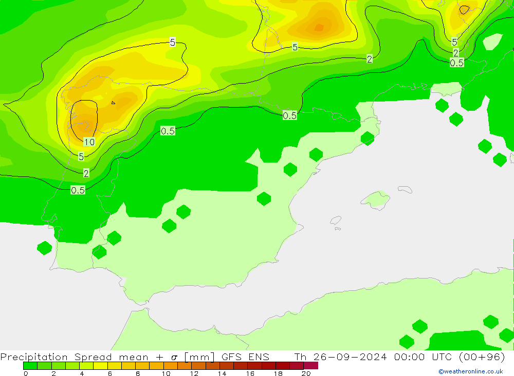осадки Spread GFS ENS чт 26.09.2024 00 UTC