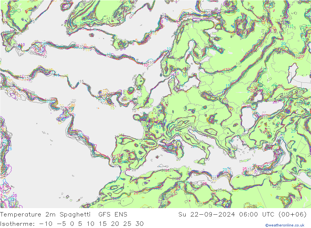 温度图 Spaghetti GFS ENS 星期日 22.09.2024 06 UTC