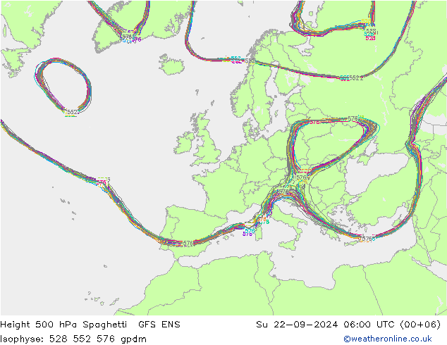 Geop. 500 hPa Spaghetti GFS ENS dom 22.09.2024 06 UTC