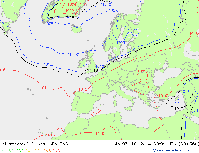 Straalstroom/SLP GFS ENS ma 07.10.2024 00 UTC