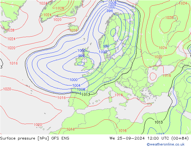 Pressione al suolo GFS ENS mer 25.09.2024 12 UTC