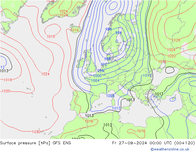 Pressione al suolo GFS ENS ven 27.09.2024 00 UTC