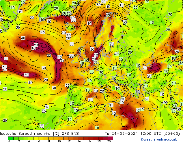 Isotachen Spread GFS ENS di 24.09.2024 12 UTC