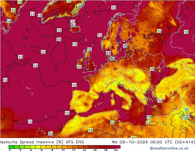 Isotachen Spread GFS ENS wo 09.10.2024 06 UTC