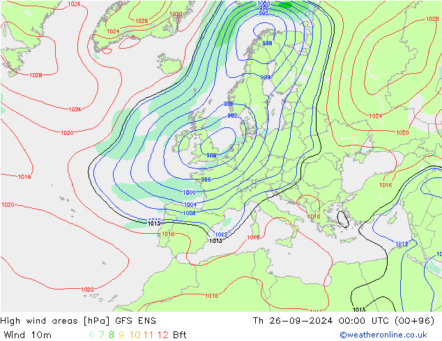 yüksek rüzgarlı alanlar GFS ENS Per 26.09.2024 00 UTC