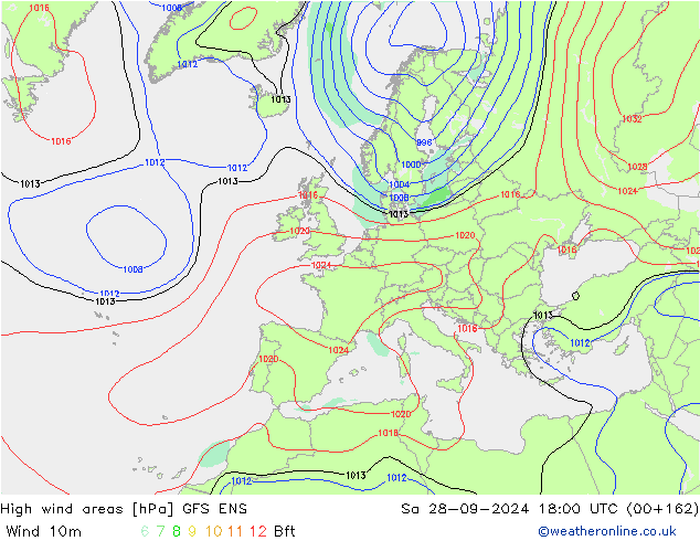 High wind areas GFS ENS Sa 28.09.2024 18 UTC