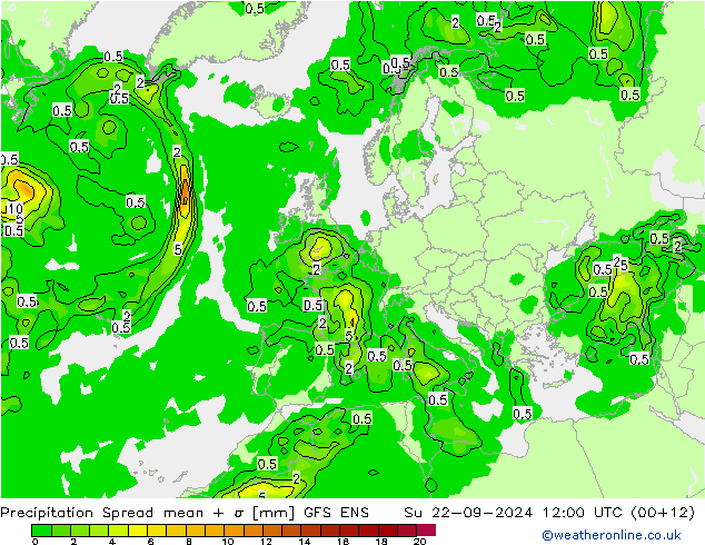 Niederschlag  Spread GFS ENS So 22.09.2024 12 UTC