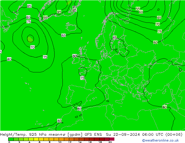 Height/Temp. 925 hPa GFS ENS Dom 22.09.2024 06 UTC