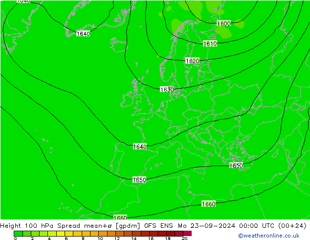 Geop. 100 hPa Spread GFS ENS lun 23.09.2024 00 UTC