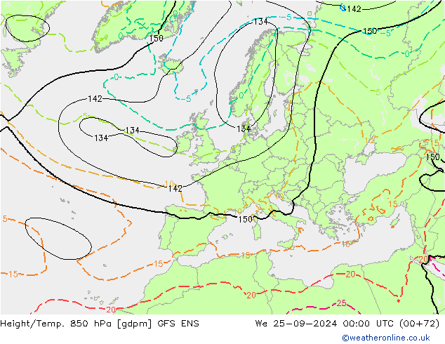 Yükseklik/Sıc. 850 hPa GFS ENS Çar 25.09.2024 00 UTC