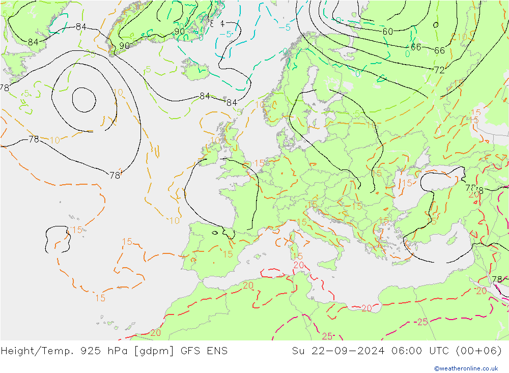 Height/Temp. 925 hPa GFS ENS 星期日 22.09.2024 06 UTC