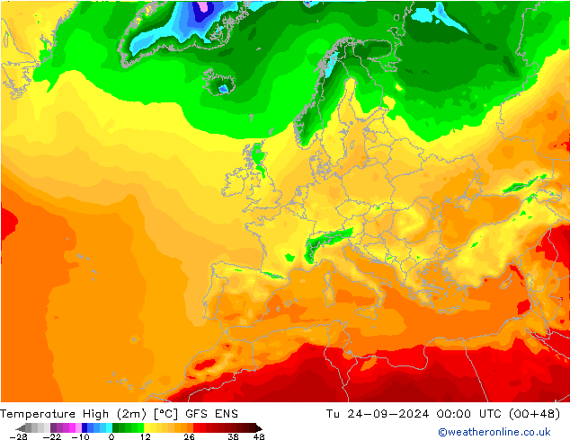 Темпер. макс 2т GFS ENS вт 24.09.2024 00 UTC