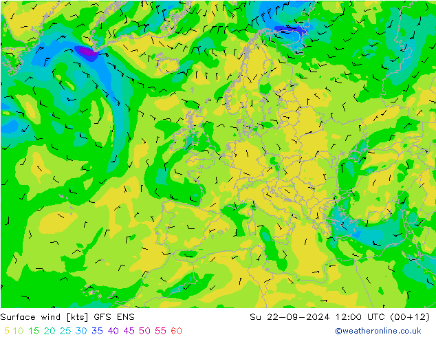 Wind 10 m GFS ENS zo 22.09.2024 12 UTC