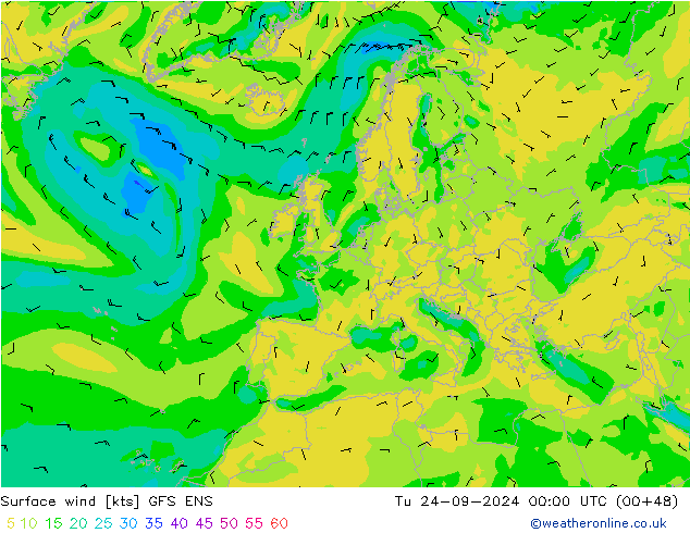 Surface wind GFS ENS Út 24.09.2024 00 UTC