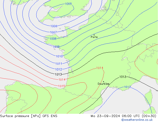 Surface pressure GFS ENS Mo 23.09.2024 06 UTC