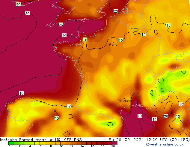 Isotachs Spread GFS ENS Su 29.09.2024 12 UTC